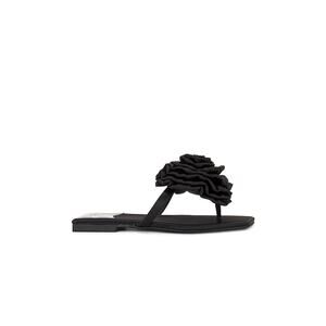 Jeffrey Campbell 'Perennial' Black Satin Rosette Square Toe Thong Sandal Size